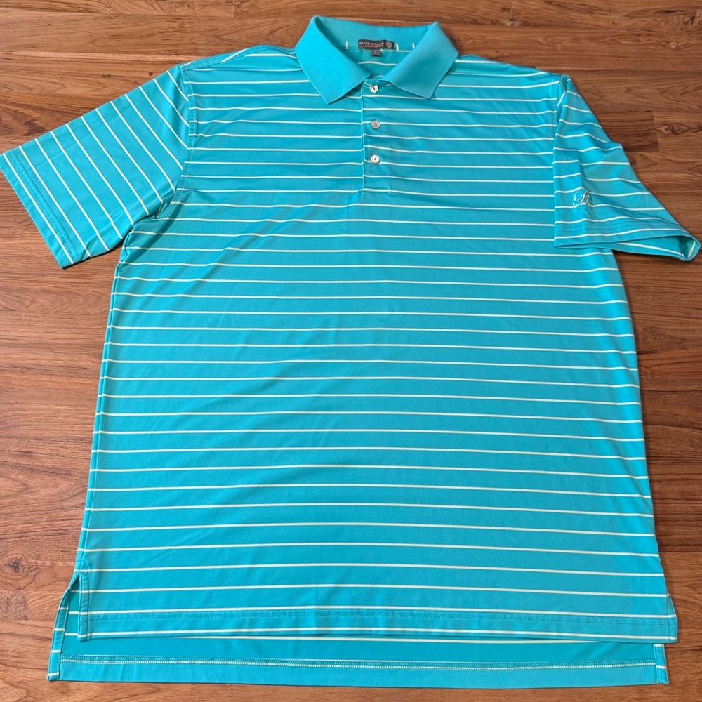 Peter Millar Polo Men’s Large Summer Comfort Embroidered “R” Aqua Light Yellow